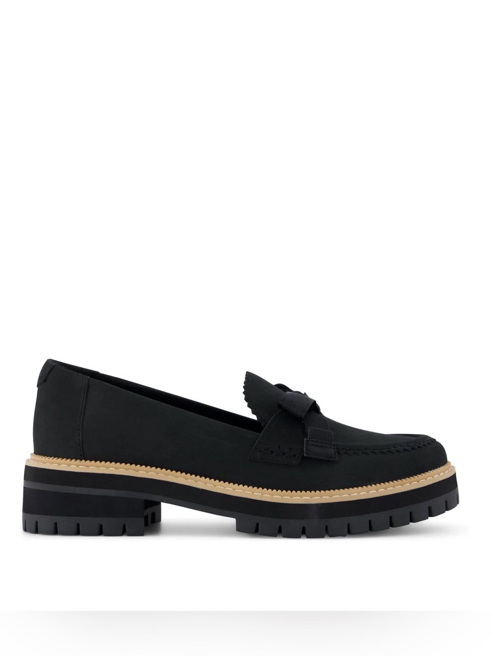 Toms Cara Black Leather Penny Loafer